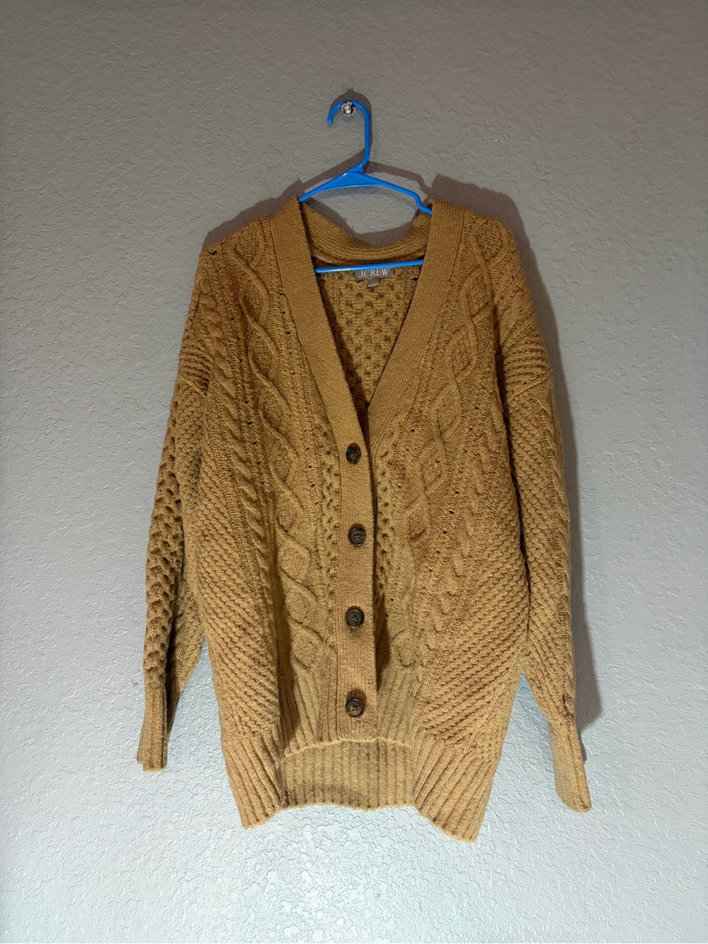J. Crew Camel Cable-Knit Button Cardigan - Picture 2 of 4